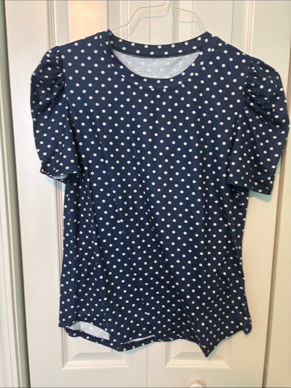 Navy Polka Dot Puff Sleeve Tee